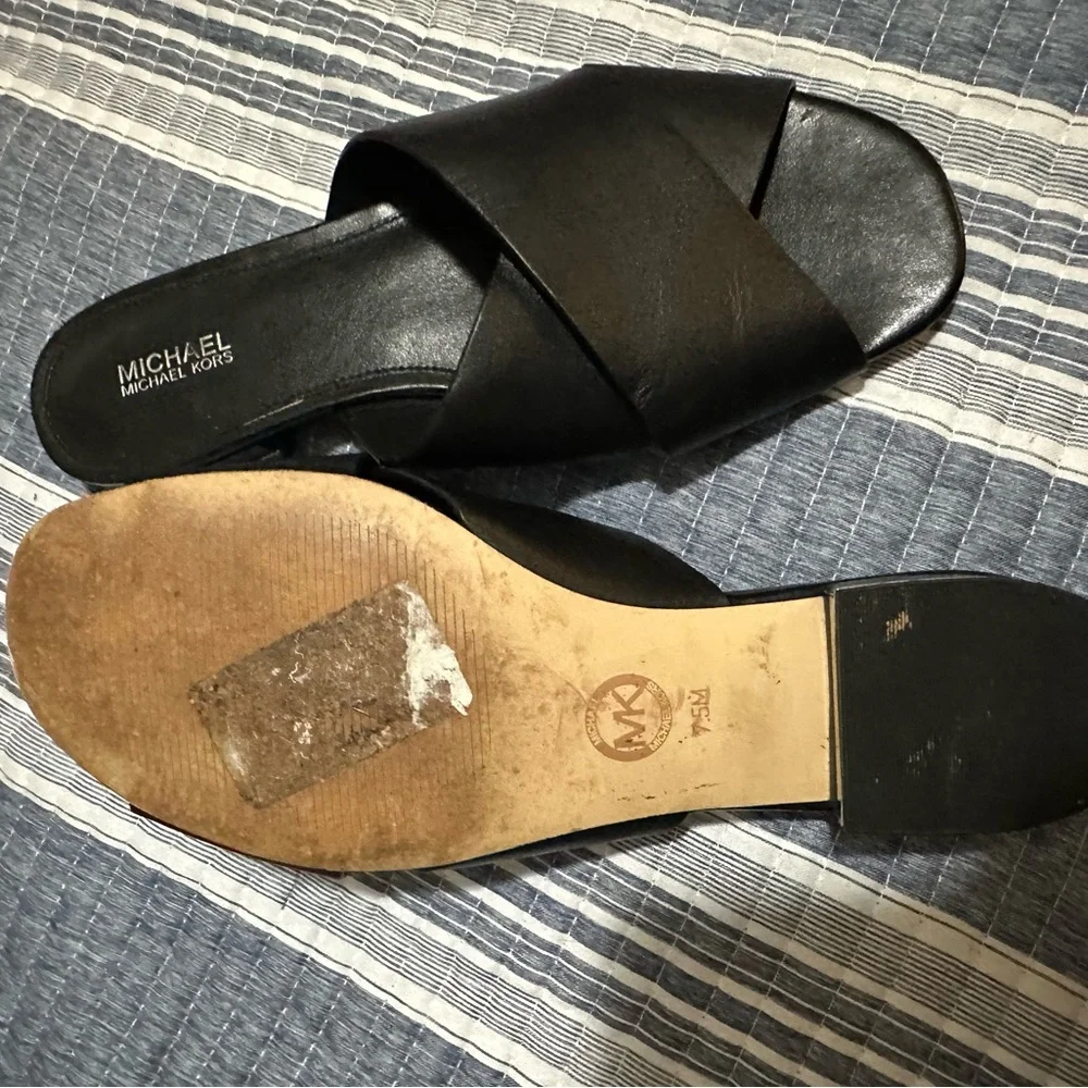 MICHAEL Michael Kors Black Leather Crisscross Slide Mules